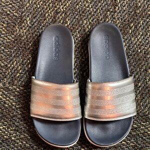adidas Silver Glitter-Striped Slide Sandals